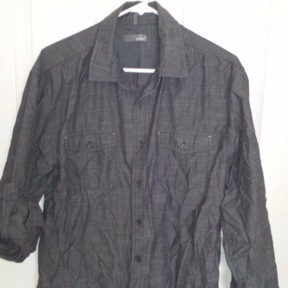 bruno Mens Button Down Gray Shirt with Cuffed Sleeves Size Large